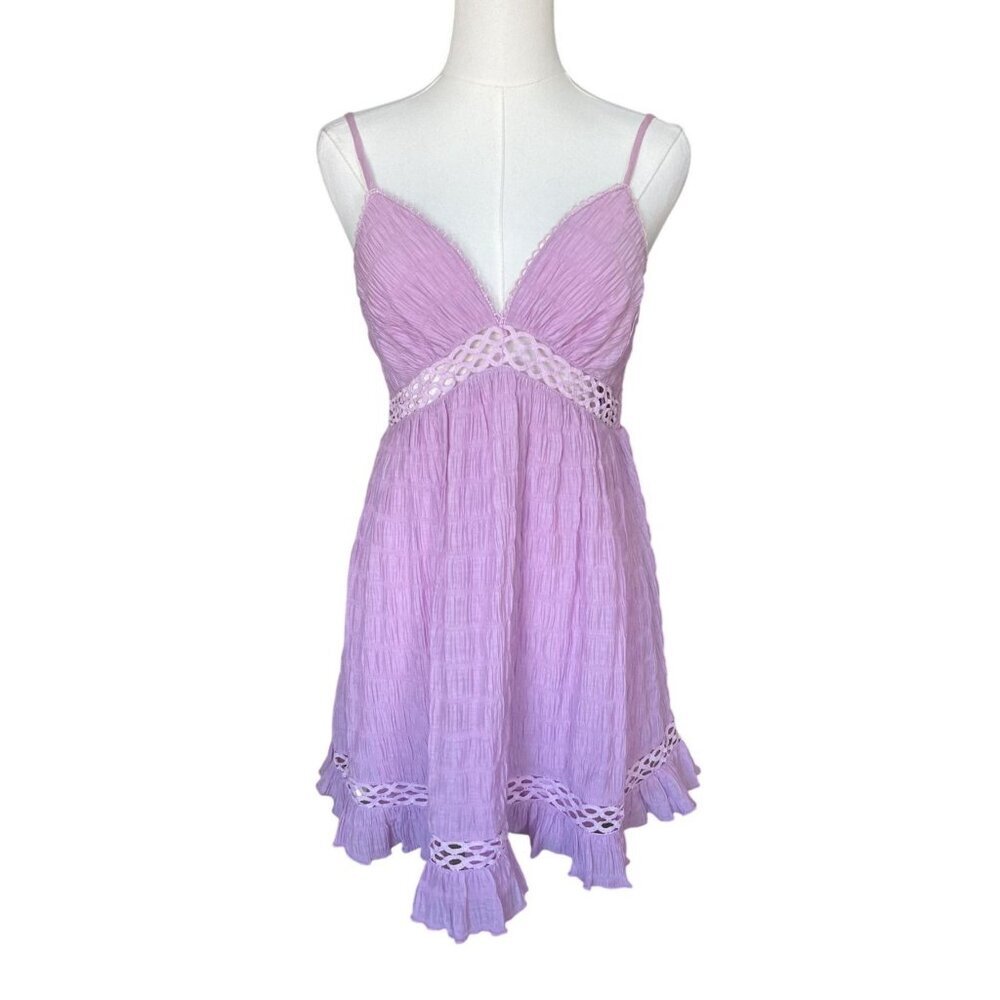 Y2K Lace Babydoll‎ Dress M Coquette Fairy Ruffle Cutout V Neck Dainty Feminine